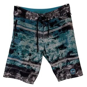 Pelagic Mens Argonaut Reefer Boardshorts Blue Grey Camo Striped Performance 30